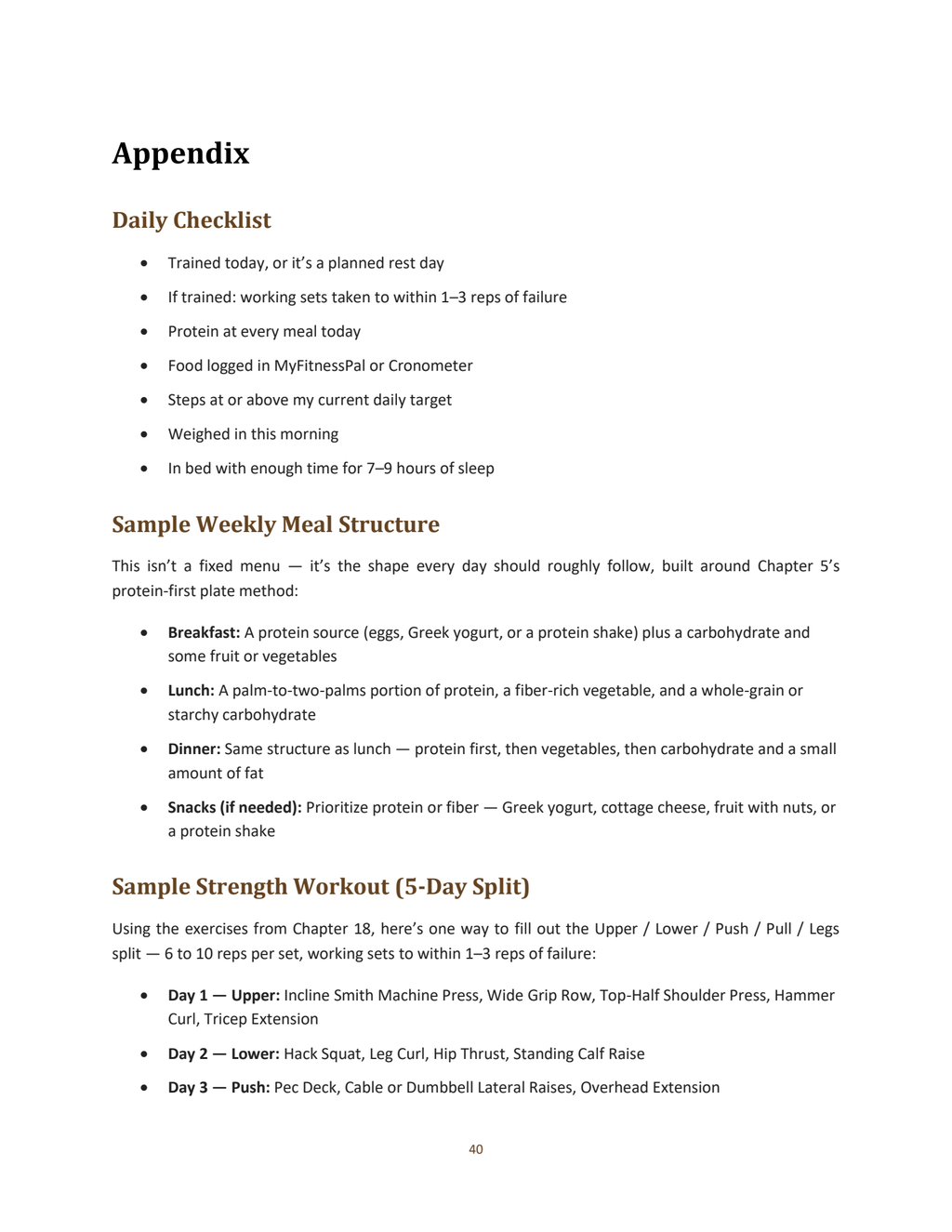 Look inside: appendix — daily checklist and weekly meal structure